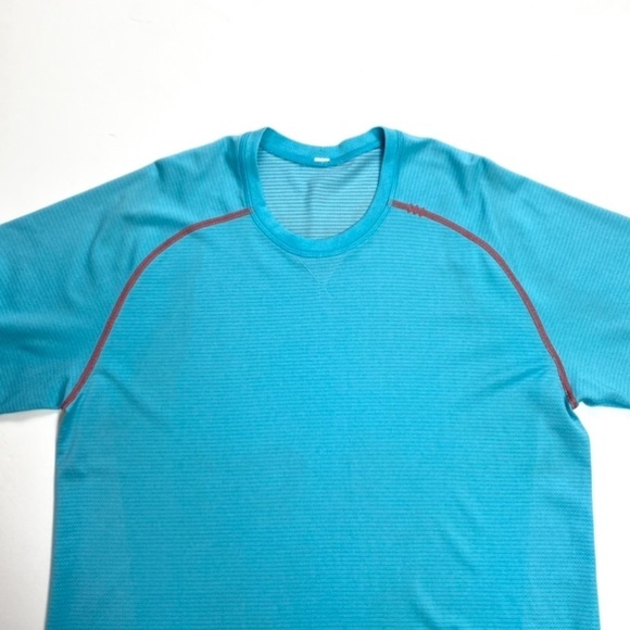LULULEMON Metal Vent Tech Short Sleeve T-Shirt in Turquoise Blue Orange Stitch - Picture 3 of 6
